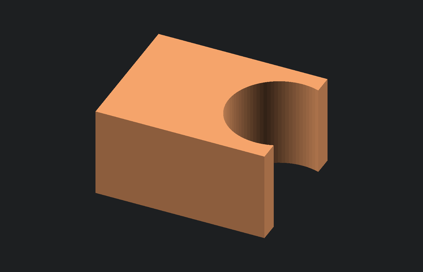 OpenSCAD difference operation cutting a rounded side notch from a block