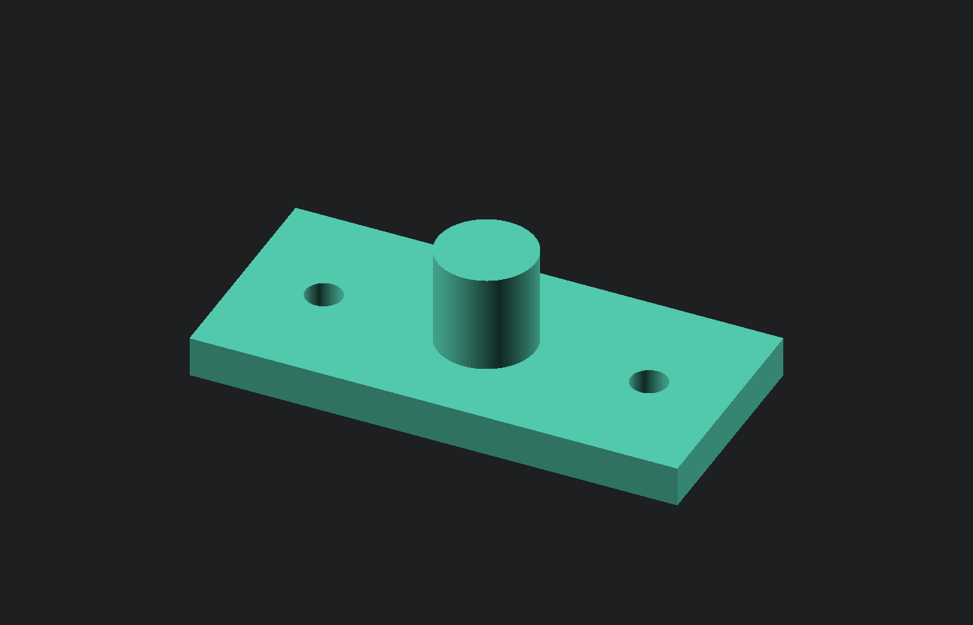 Printable OpenSCAD mounting plate with a raised center peg and two cut screw holes