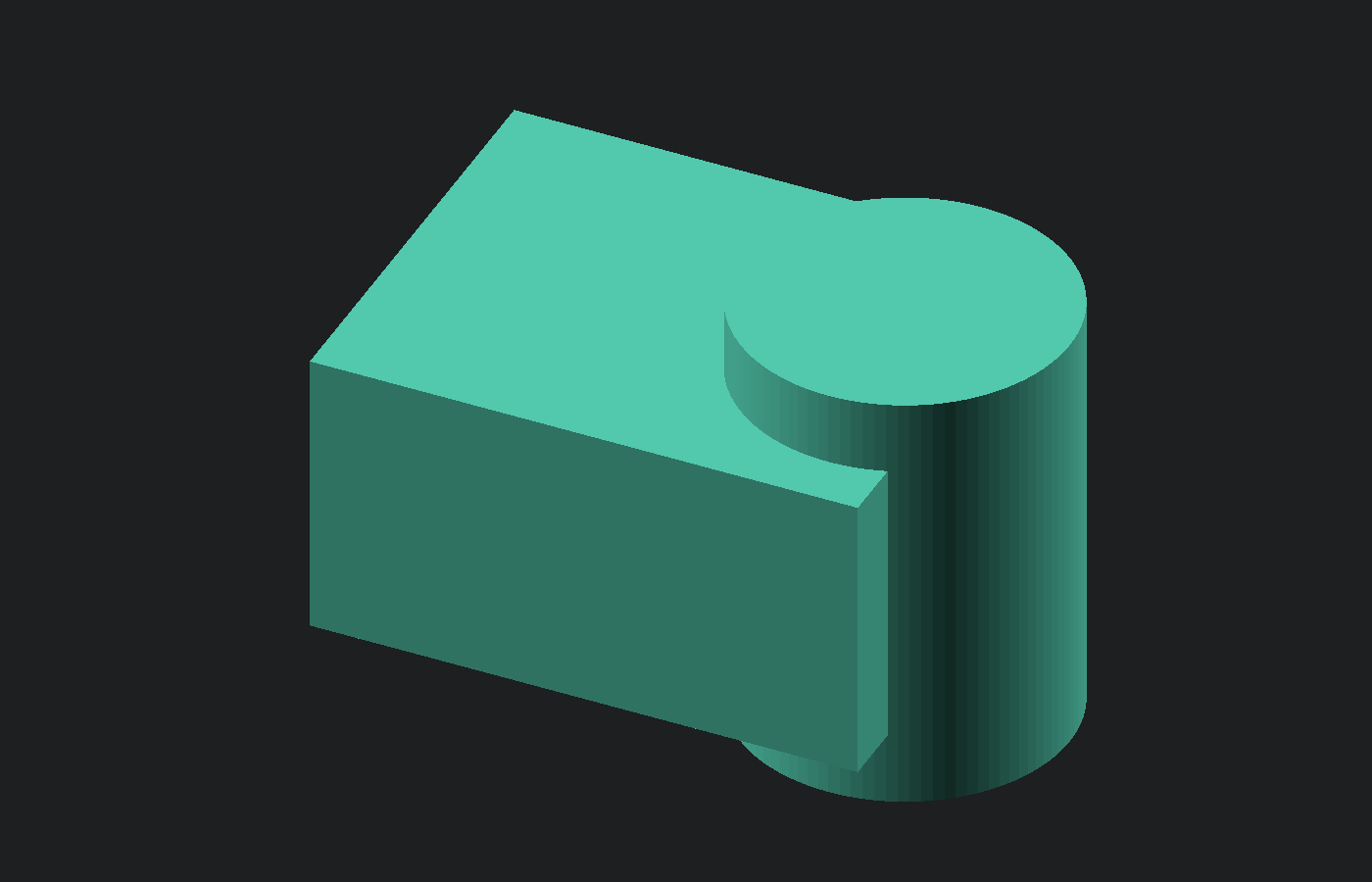 OpenSCAD union of a block and an offset cylinder, forming one connected shape